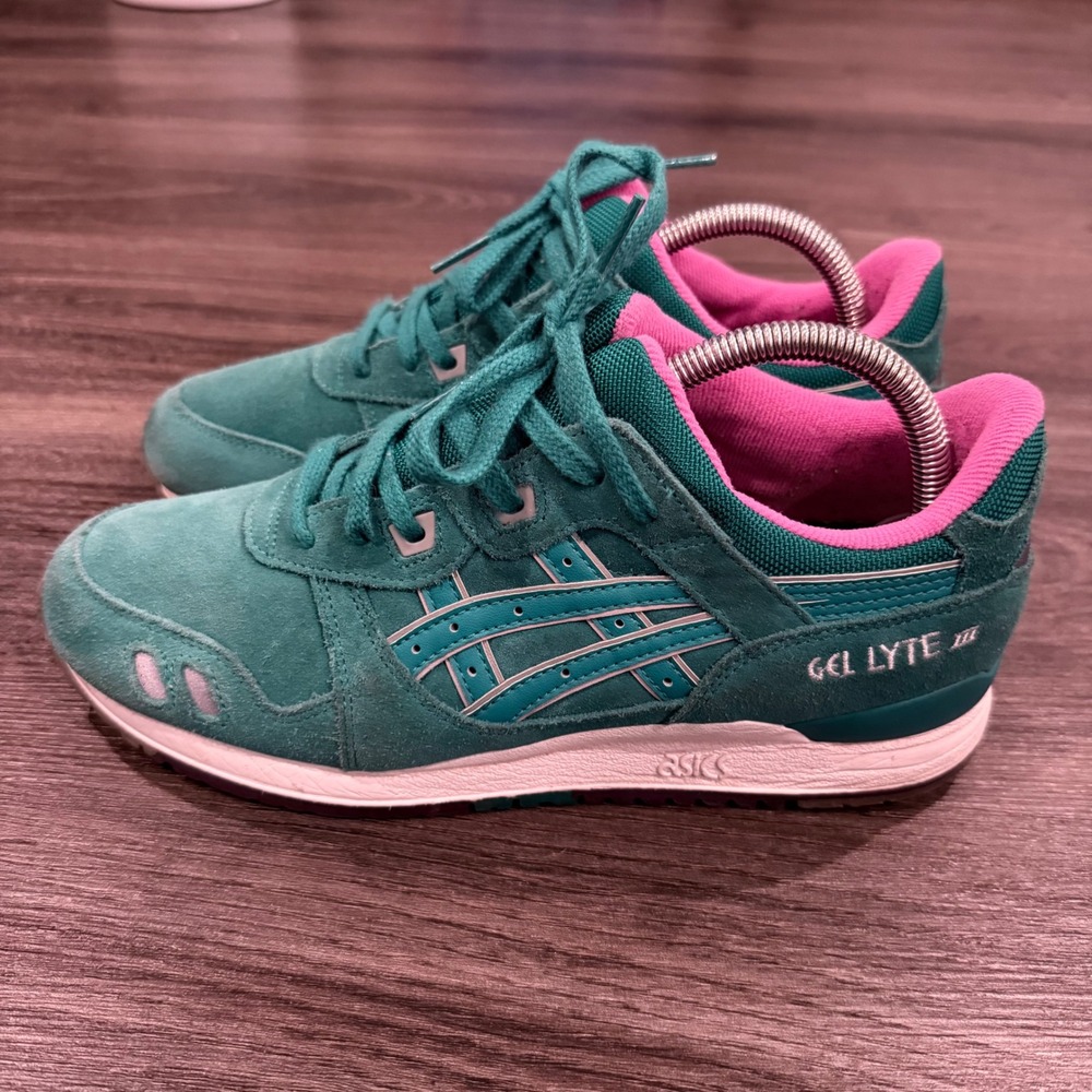 Asics Gel-Lyte III Teal Pink Suede Split Tongue Sneakers H511L M 8.5/W 10